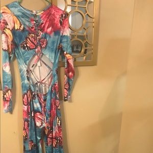 Butterfly floral print flare leg zipper back romper